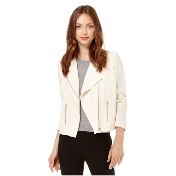 Aritzia Babaton Dominic Moto Blazer Jacket Zip Up Shoulder pads Ivory Ecru 2 - Picture 4 of 16